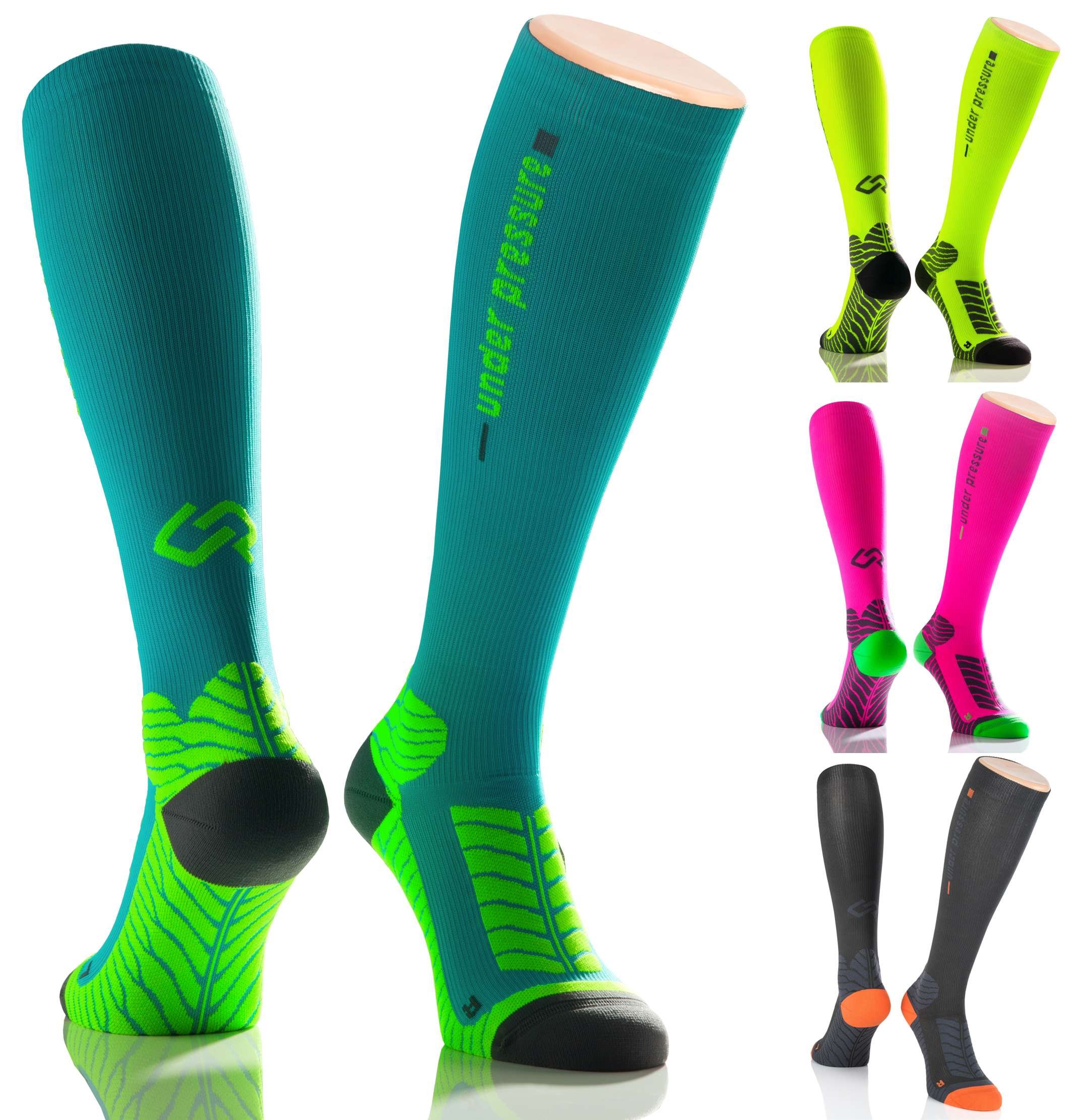 Under pressure runattack sports compression socks (18–21 mmHg); made in Germany, charcoal, Gr. 35-38 (Wadenumfang: 28-38cm)