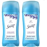 Secret Antiperspirant and Deodorant for Women, 24hr Sweat &amp; Odor Protection, PH Balanced Protection, Gentle on Skin, Invisible Solid, Clean Lavender Scent, 2.6 oz (Pack of 2)