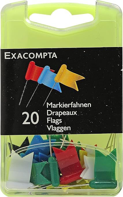 Exacompta 14099e Boite De 20 Epingles Drapeaux Hauteur De Pointe 16mm Multicolore