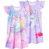 LQSZ 2Pcs Girls Nightgowns 3-10 Years Flutter Short Sleeves Dress Nightdress Sleepwear Pajamas Nightgowns for Girls