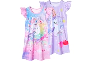 LQSZ 2Pcs Girls Nightgowns 3-10 Years Flutter Short Sleeves Dress Nightdress Sleepwear Pajamas Nightgowns for Girls