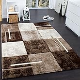 Paco Home Designer Rug Modern with Contour Cut Chequered in Brown Beige, Size: 4' x 5'7"