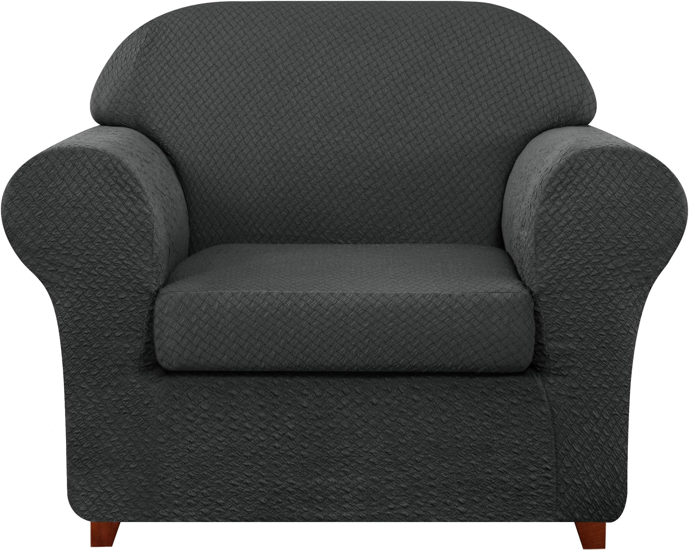 TOYABR Stretch Sofa Slipcover, 2-Piece Spandex Couch Cover with Cushion Cover,Seersucker Furniture Protector for Living Room(Small,Gray)
