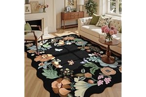 Dadasgk Living Room Rug 5x7, Machine Washable Boho Area Rug Non Slip Floral Vintage Low Pile Large Rugs for Living Room, Bedr