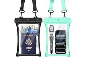 CACOE [Floatable Extra Large Universal IPX8 Waterproof Phone case 2 Pack-Up to 10.0",Adjustable Lanyard Phone Pouch,Dry Bags for Vacation Beach Pool Kayak Cruise Travel Essentials（Black+Green）
