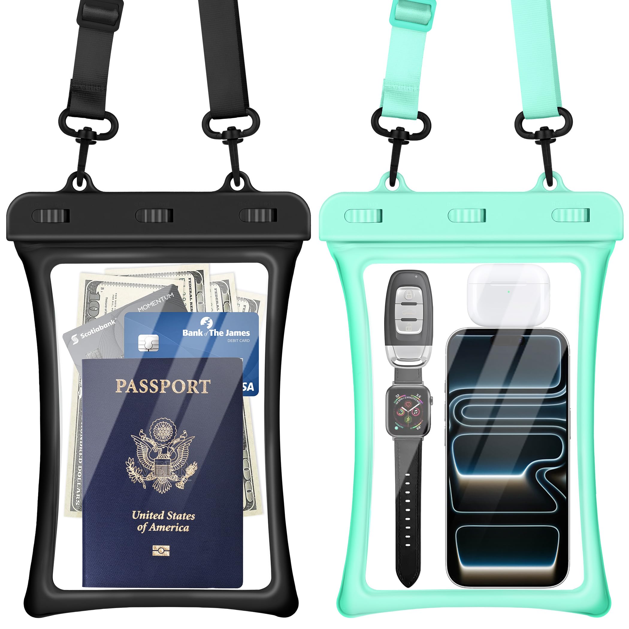 Photo 1 of CACOE [Floatable Floating Universal IPX8 Waterproof Phone case 2 Pack-Up to 10.0",Adjustable Lanyard Phone Pouch,Cellphone Dry Bags for Vacation Beach Pool Kayak Cruise Travel Essentials?Black+Green?