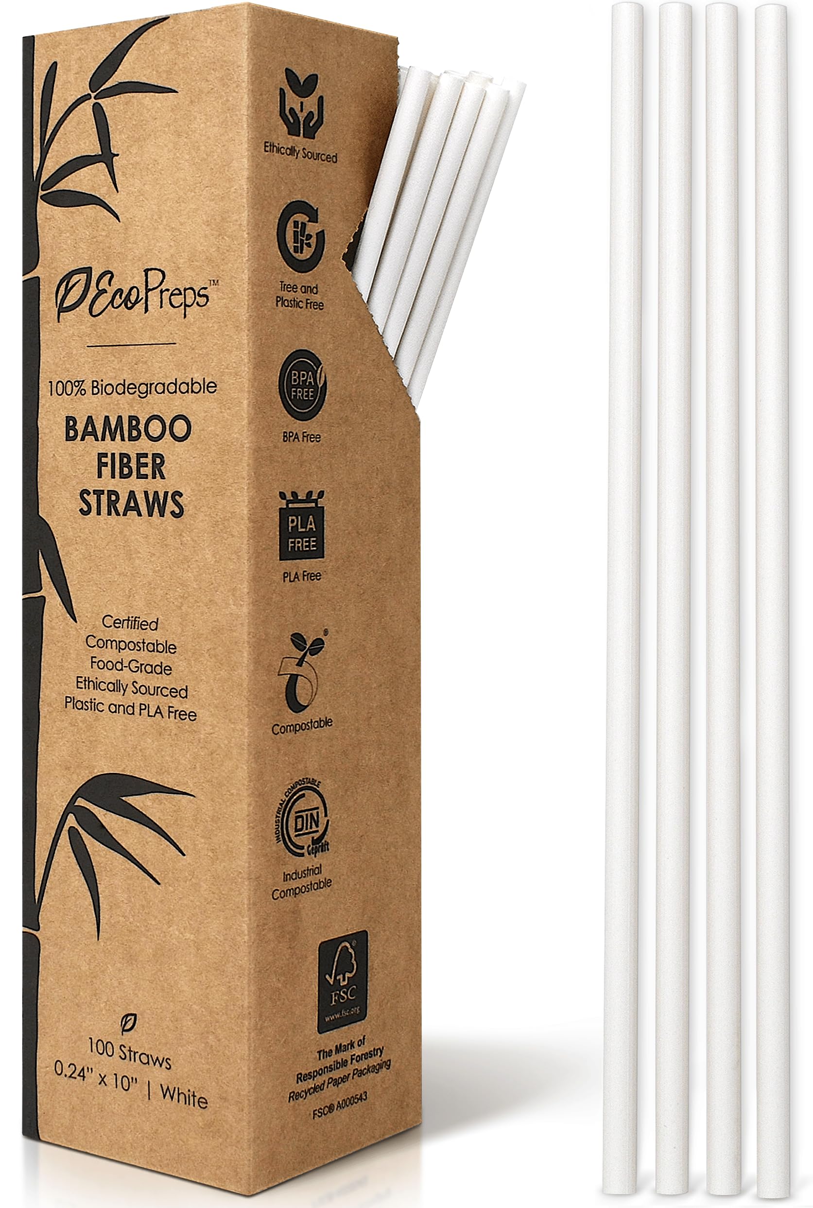 EcoPreps 10” Biodegradable Bamboo Fiber Straws, Extra-Long Straw | 100 Count, 100% Compostable, Plastic-Free, Eco-Friendly Drinking Straw | Plant Fiber, Party Jumbo Disposable Straws, 10 Inches Tall - Image 8