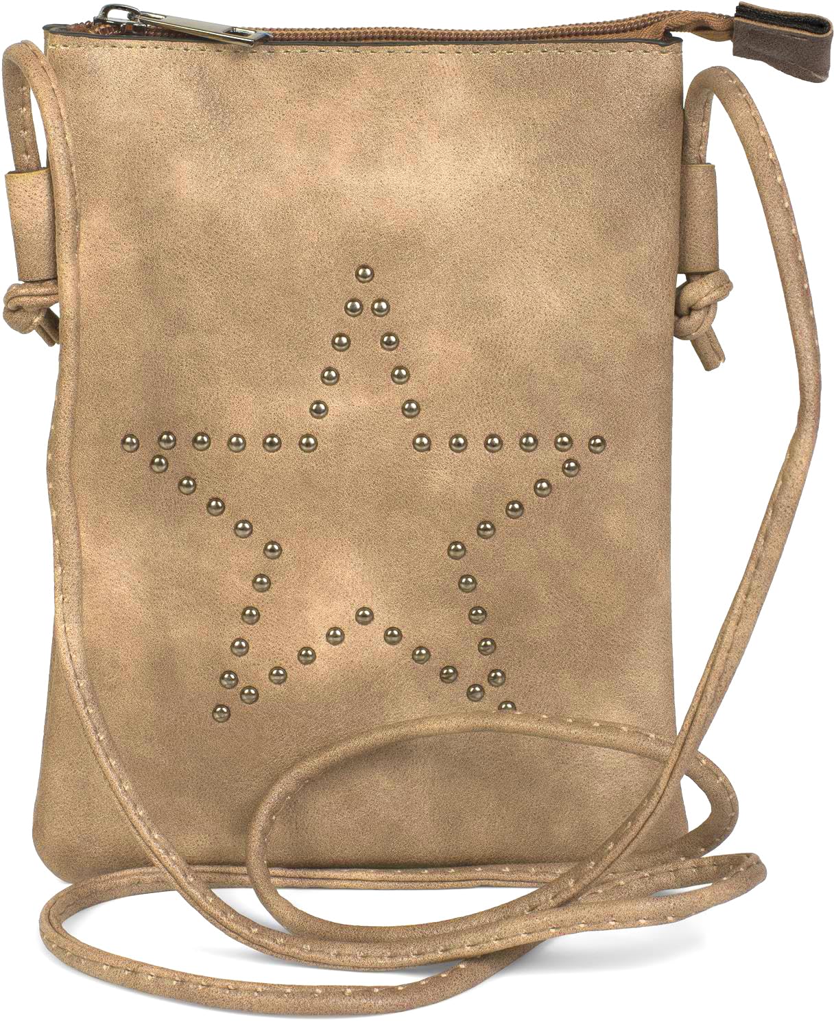 styleBREAKER mini shoulder bag with studs in a star formation, shoulder bag, handbag, bag, ladies 02012235, Colour:Taupe