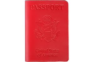 Shvigel US Leather Passport Book Cover - Thin American Travel Passport Holder - Premium International USA Passport Protector Case for Women Men (Red)