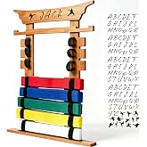 humberboat Wall Karate Belt Display Rack with Medal Hanger and Stickers, Martial Arts Belt Display Holder, 8 Belt Taekwondo Belt Belt Display Hanging Holder for Kids and Adults-Brown