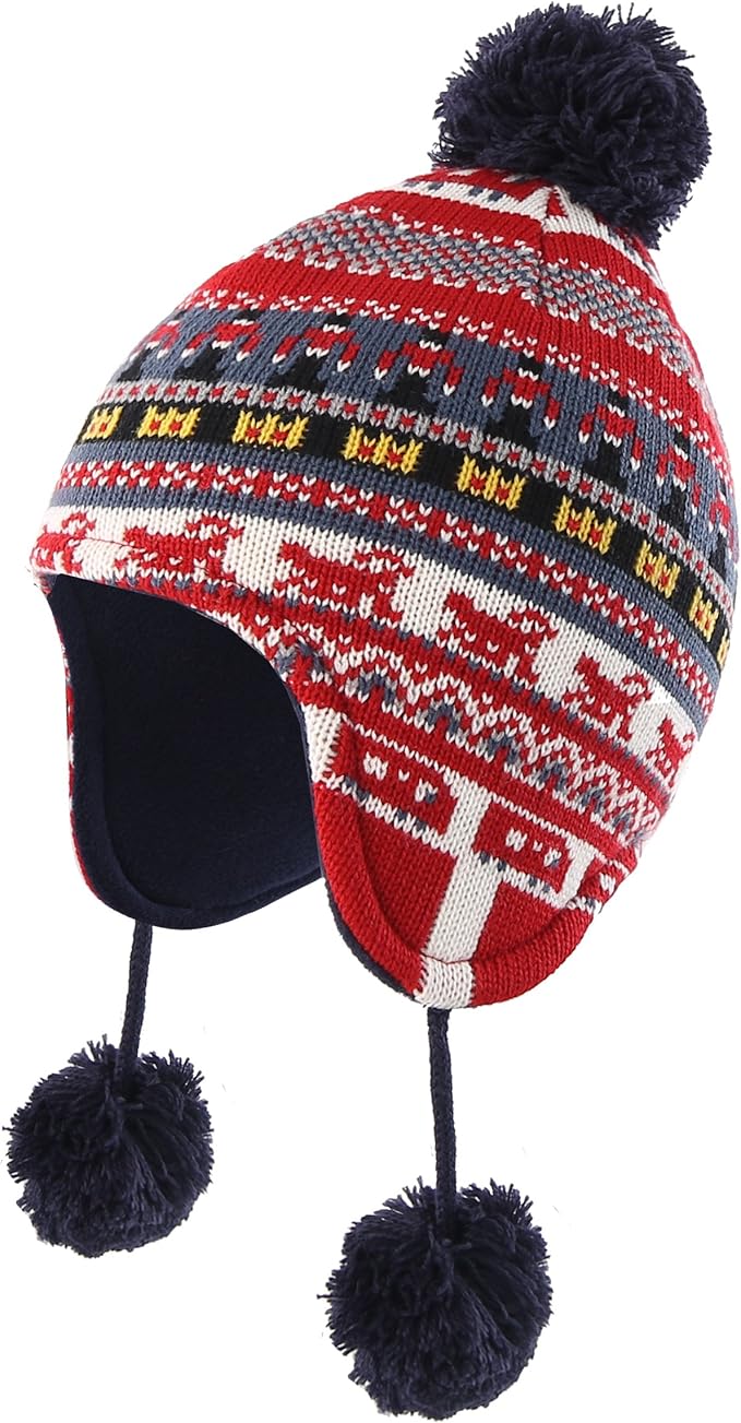 Decentron Infant Baby Boys Winter Hats with Ear Flaps Fleece Lined Kids Fair Isle Peruvian Knit