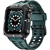 T-ENGINE Metal Case Compatible with Apple Watch Series 7/8/9 (45mm) for se Series 6/5/4 (44mm), One-Piece Metal Case with TPU Band for 45mm 44mm