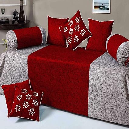 HandTex Home Premium Velvet Diwan Set of 8pc Marron(1 Bedsheet with 2 Blosters and 5 Cushion Covers)