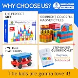 SUNNY AUNTIE Magnetic Tiles 100 PCS with 2 Cars - STEM Toy Kids 3-8 view 2