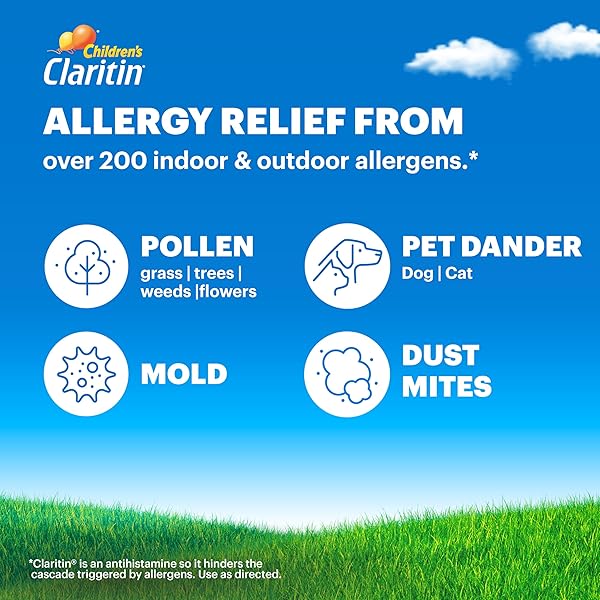 CLARITIN CHILDREN’S ALLERGY MEDICINE, 24-HOUR NON-DROWSY LORATADINE 5MG, ANTIHISTAMINE LIQUID FOR KIDS AGED 2 YEARS AND OLDER, GRAPE FLAVORED, 8 FL OZ.