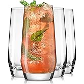 JoyJolt Gwen 18.5 oz Highball Glasses, 4pc Tall Glass Sets. Lead-Free Crystal Glass Drinking Glasses. Water Glasses, Mojito Glass Cups, Tom Collins Bar Glassware, and Mixed Drink Cocktail Glass Set