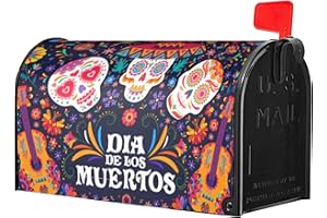 Identiy Mexican Dia De Los Muertos Mailbox Covers Magnetic Standard Size,Day of The Dead Sugar Skulls Magnetic Mailbox Covers for Holiday Outside Yard Decor 18"x21"