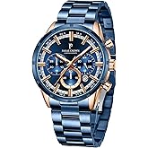 PC PARAS CROWN Mens Watches Fashion Luxury Quartz Waterproof Chronograph Wrist Watches for Men Silicone Strap Stainless Steel Case