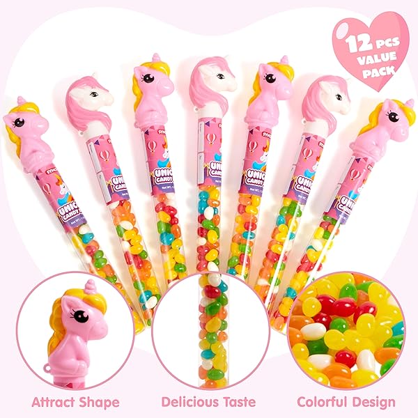 SYNCFUN 12PCS CANDY JELLY BEAN, INDIVIDUALLY WRAPPED TUBE BUNDLE STICK, ROMANTIC GIFT FOR CLASSROOM EXCHANGE PARTY FAVOR, HOLIDAY REWARD PRIZES