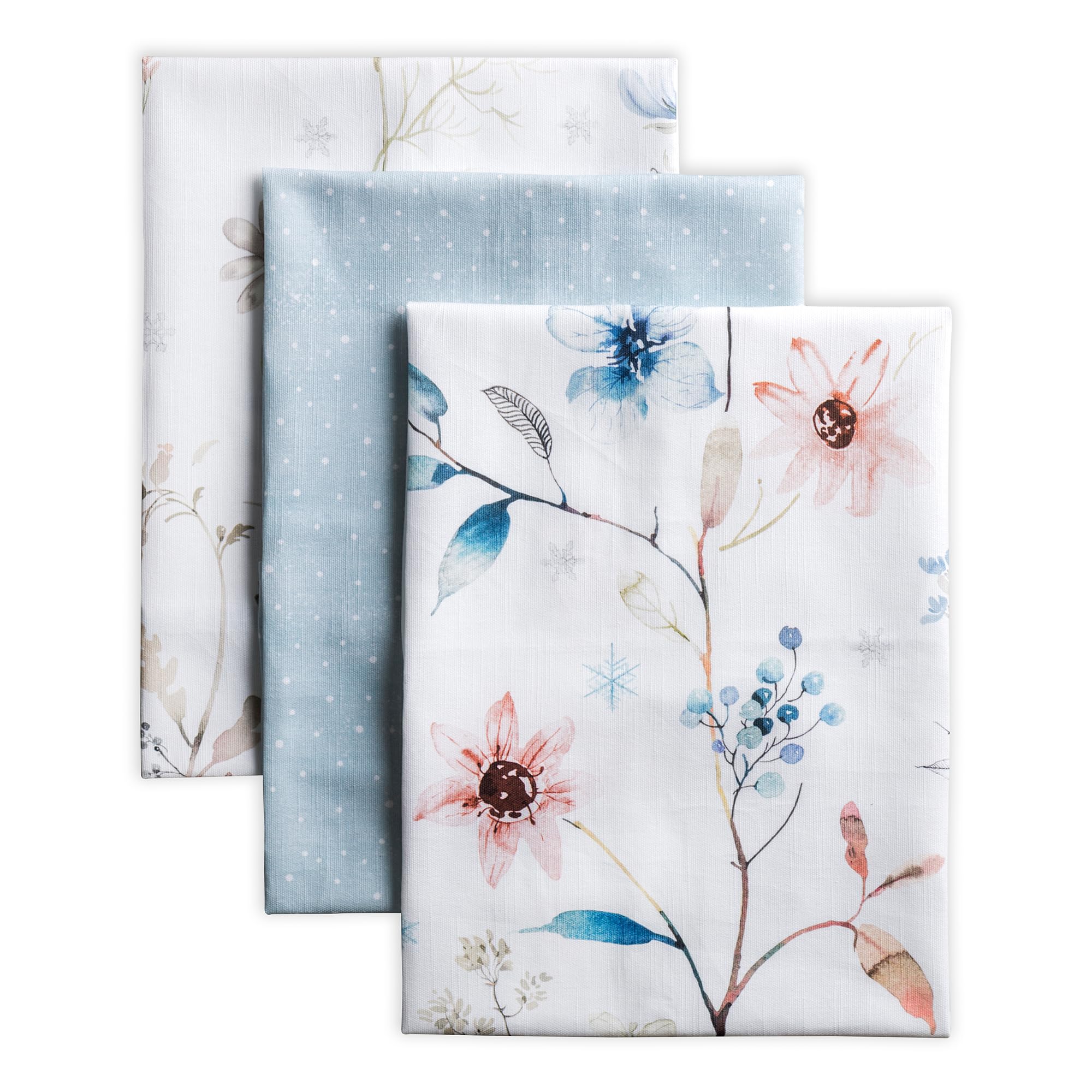 Maison d' Hermine Kitchen Towels Set of 3 100% Cotton 70 CM x 50 CM Reusable Cloth Tea Dish Towels Absorbent with Hanging Loop for Kitchen Dining Christmas Decorations (Ice Florals)