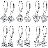 6 Pairs Cubic Zirconia Earrings Dangle for Women Leverback Drop Earrings Hypoallergenic Silver Dangling Earing Set