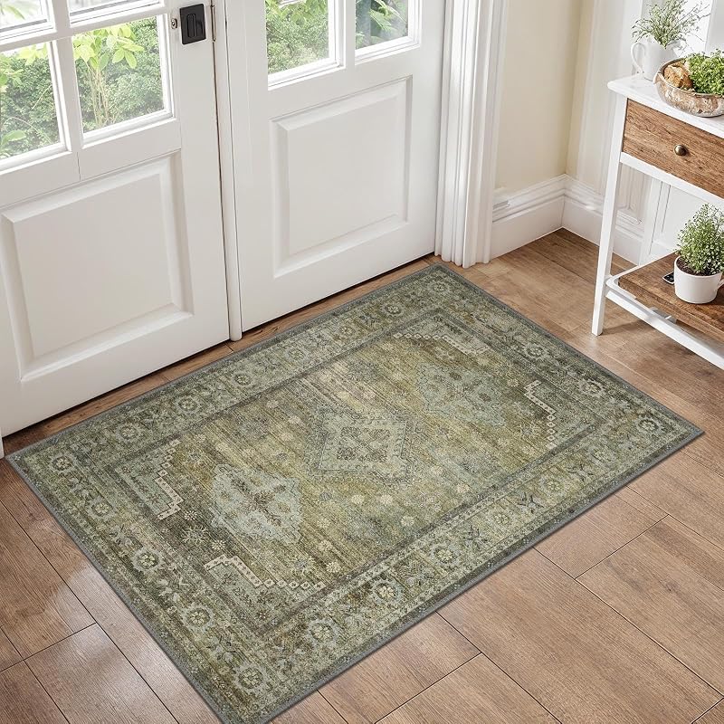 Alfombra Salon Pelo Corto,Alfombra Cocina Lavable Antideslizante,Alfombra Pasillo de Entrada Casa,Dormitorio,Alfombra Silla Escritorio,Boho,60x90 cm