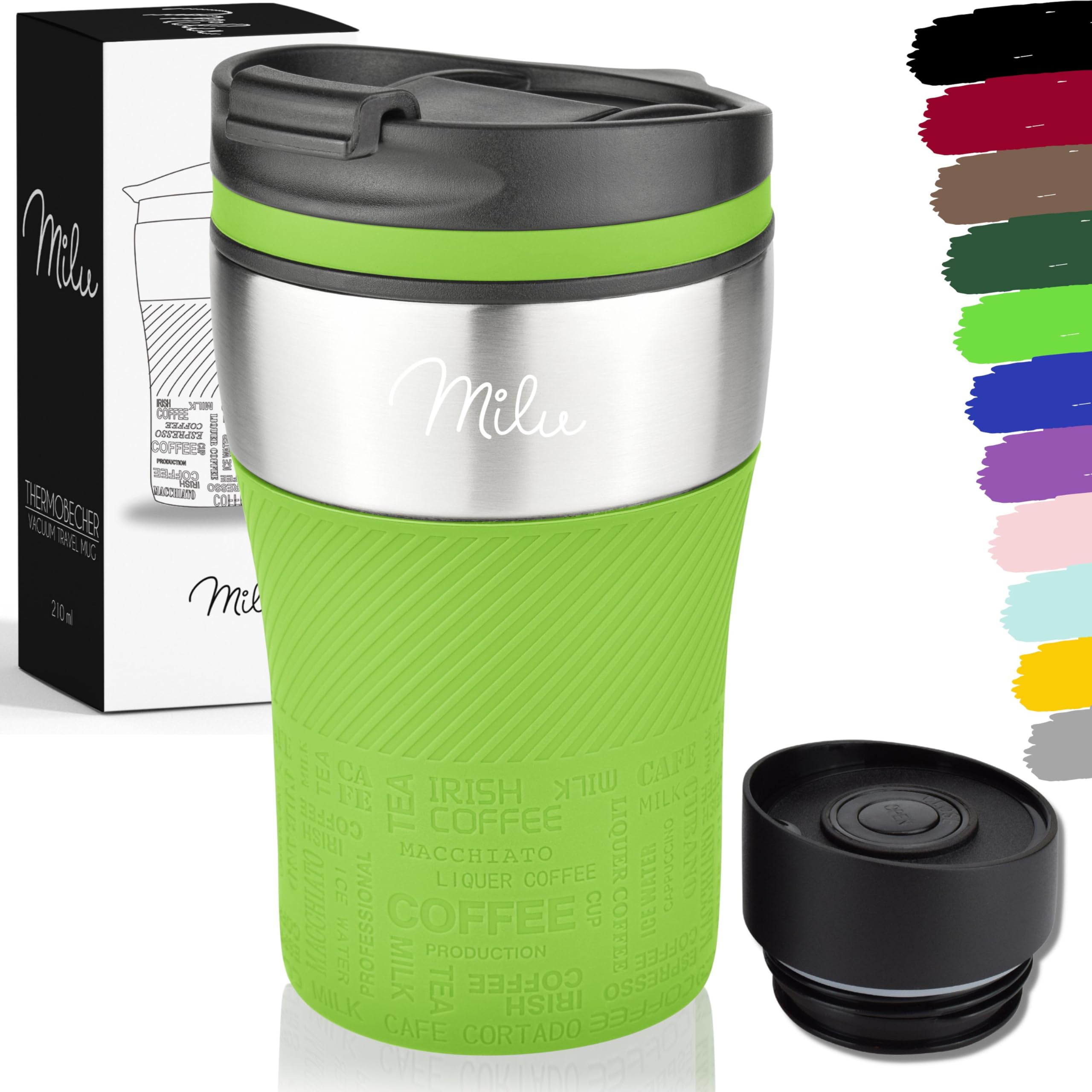 Milu Stainless Steel Vacuum Insulated Travel Coffee Mug 210ml, 100% Leak Proof Tumbler Keeps Cold and Warm, Double walled Cup, Suitable for Coffee and Tea (Green)
