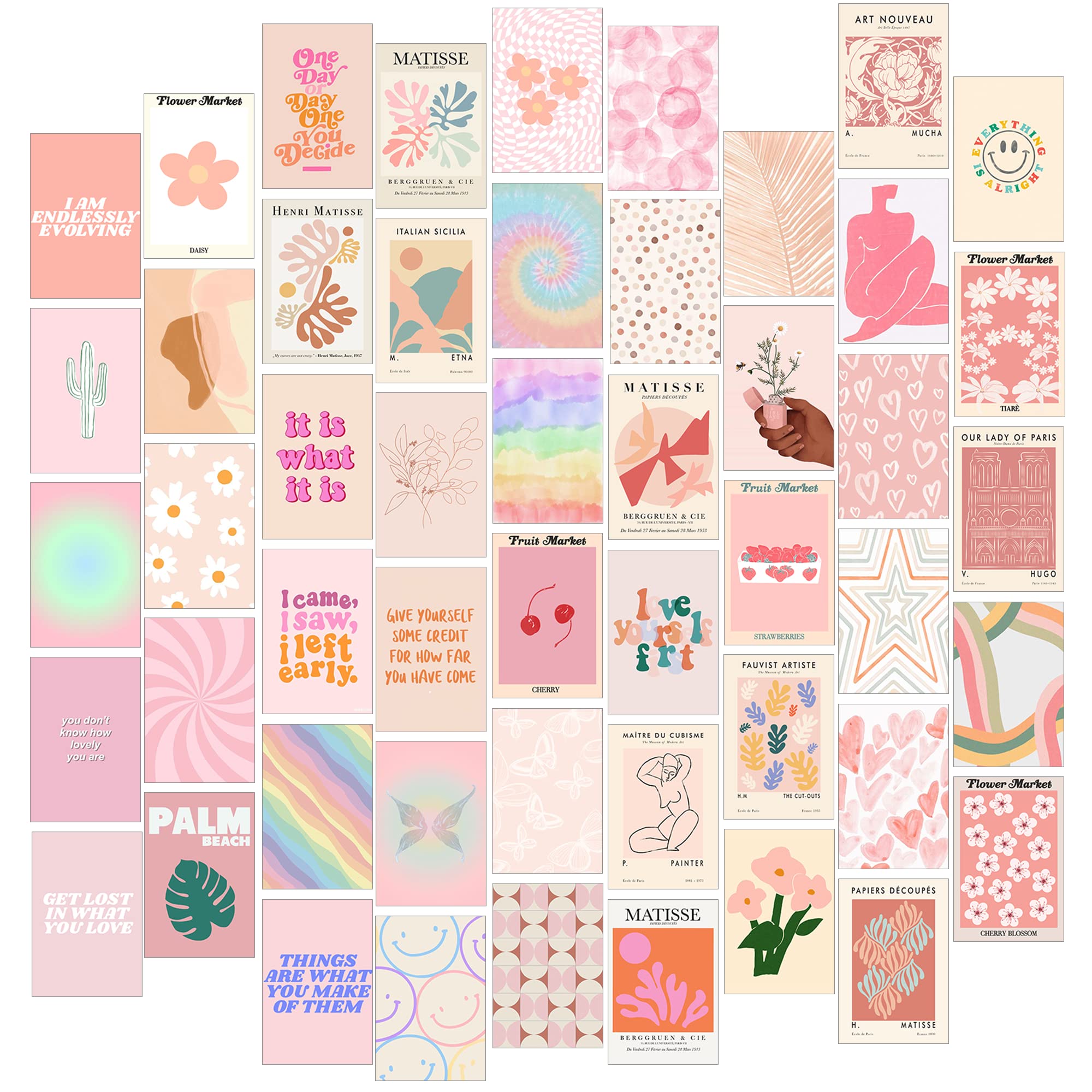 Blush Pink Room Decor: 50pcs Pink Wall Collage Kit - Cute Prints for Teen Girls' Bedroom Aesthetic Pictures