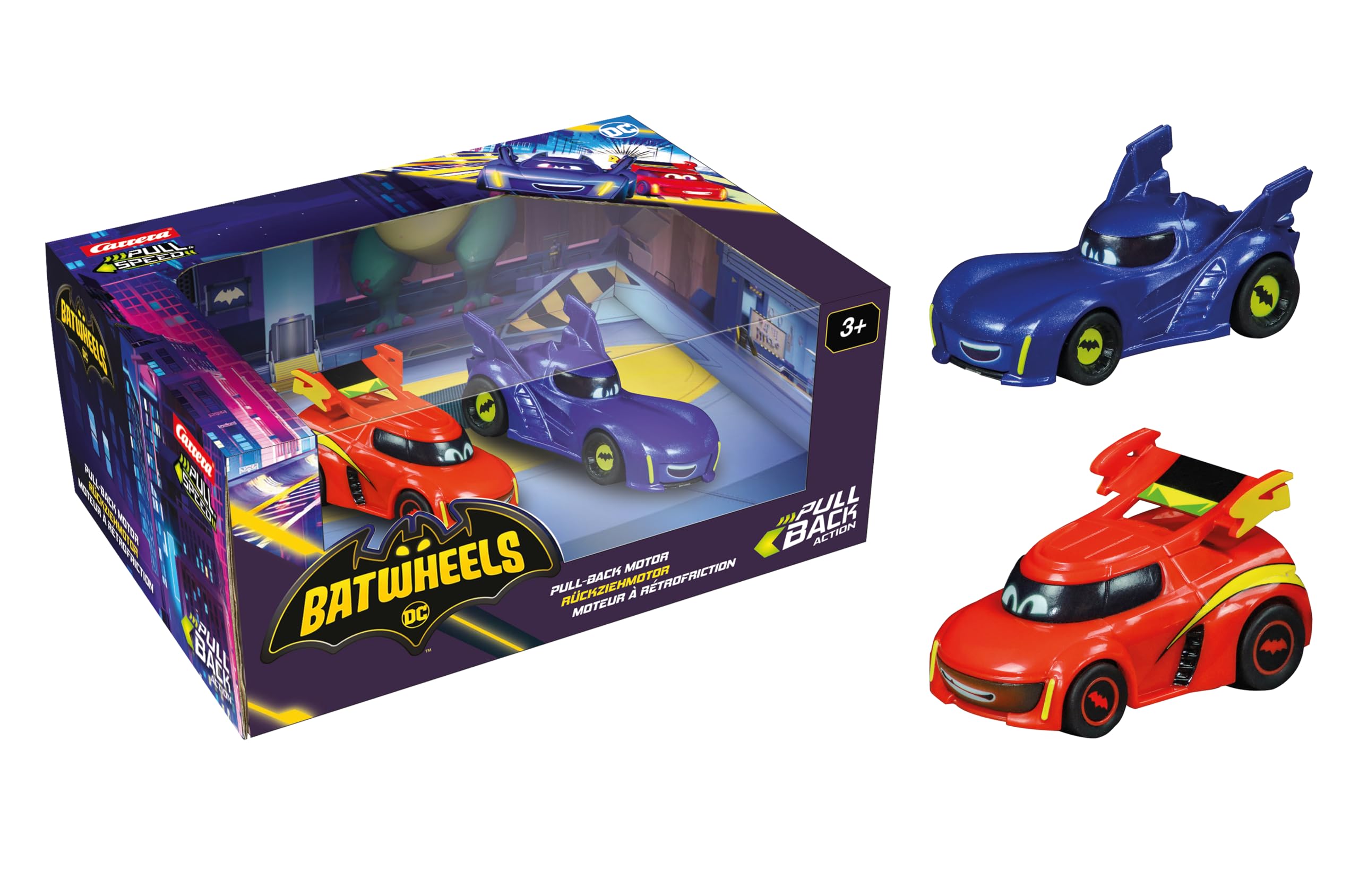 Carrera Pull & Speed 15813024 Batwheels Bam vs Red Twinpack Vehicles with Pull-Back motor, Authentic Batwheels license, Scale 1:43, includes Bam & Redwing, from 3 Years