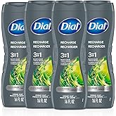 Dial Men 3 in 1 Body, Hair and Face Wash, Recharge, 16 Fl Oz (Pack of 4), Cedar Leaf Scent, Cleanses Deep + Gentle on Skin with Clean Rinse Technology