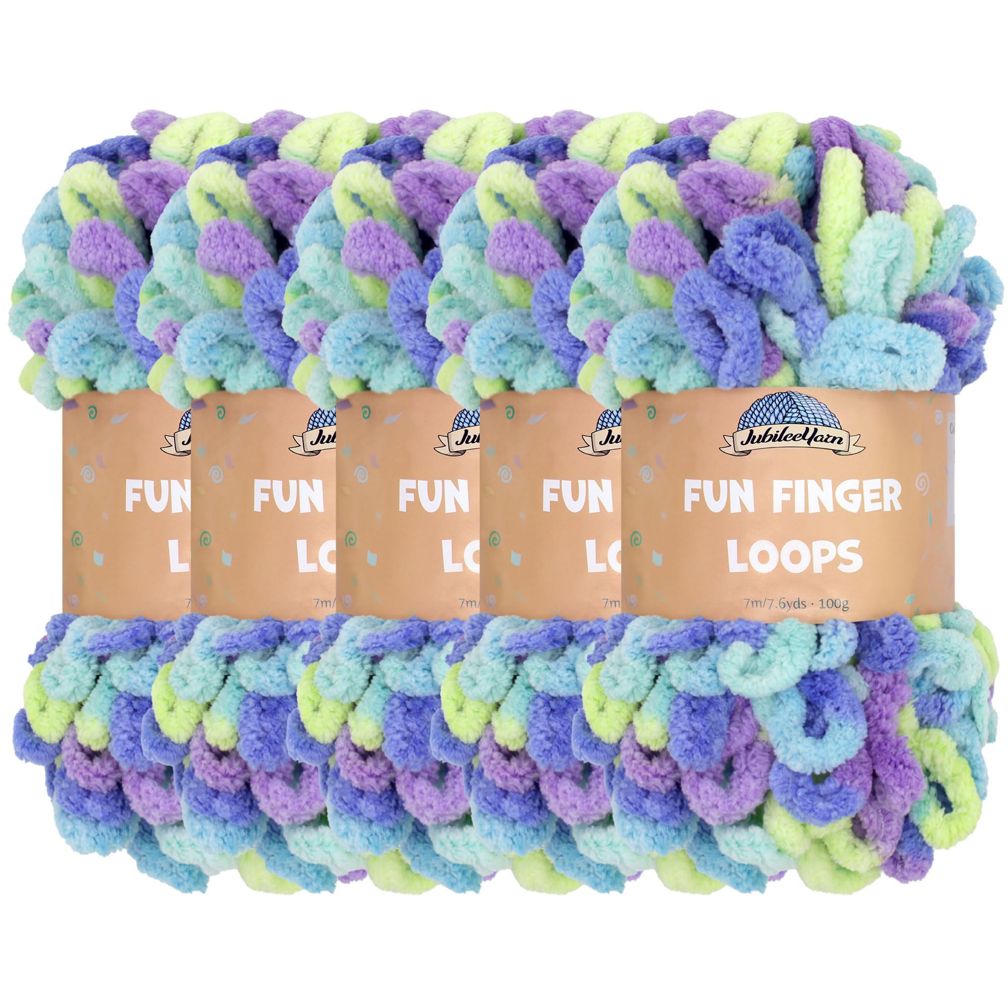 JubileeYarn Fun Finger Loops Yarn - Polyester Jumbo Weight Loop Yarn - 100g/Skein - Ersa - 5 Skeins