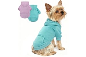 SIMCAPY Dog Sweater with Hood, Classic Dog Hoodie Sweatshirt with Pockets, Winter Puppy Sweater with Fleece Lined, Pet Clothes for Small Breeds Dogs Like Chihuahua Yorkie Newborn Doggie Cat, XXS, 2 Pack