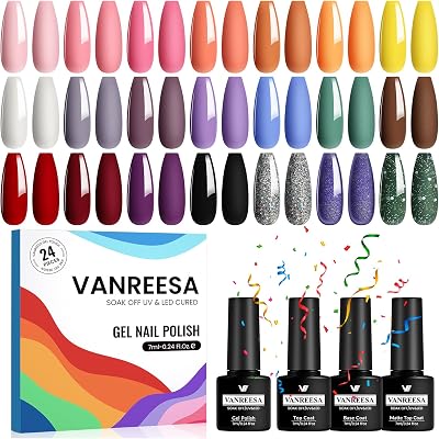 VANREESA Gel Nail Polish Set 21 Colors UV/LED Glossy Matte Top Coat