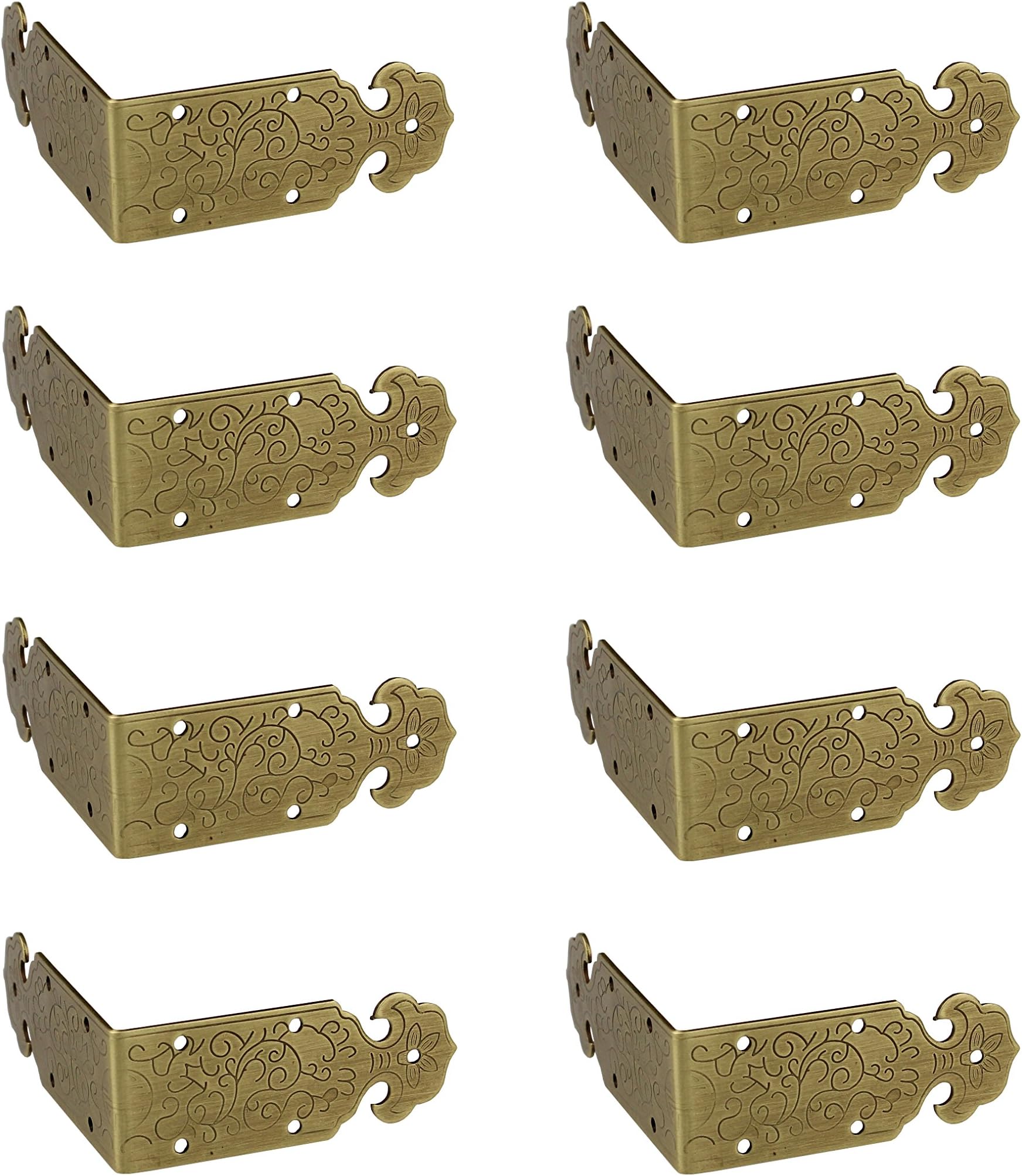 RZDEAL 8pcs 2.0'' x 0.8'' Embossing Brass Box Corner Protectors Antique Hardware Desk Edge Guards Right Angle Wood Jewelry Box Photo Frame Accessories