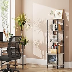 TUTOTAK 5 Tier Bookcase and Bookshelf, Narrow Book