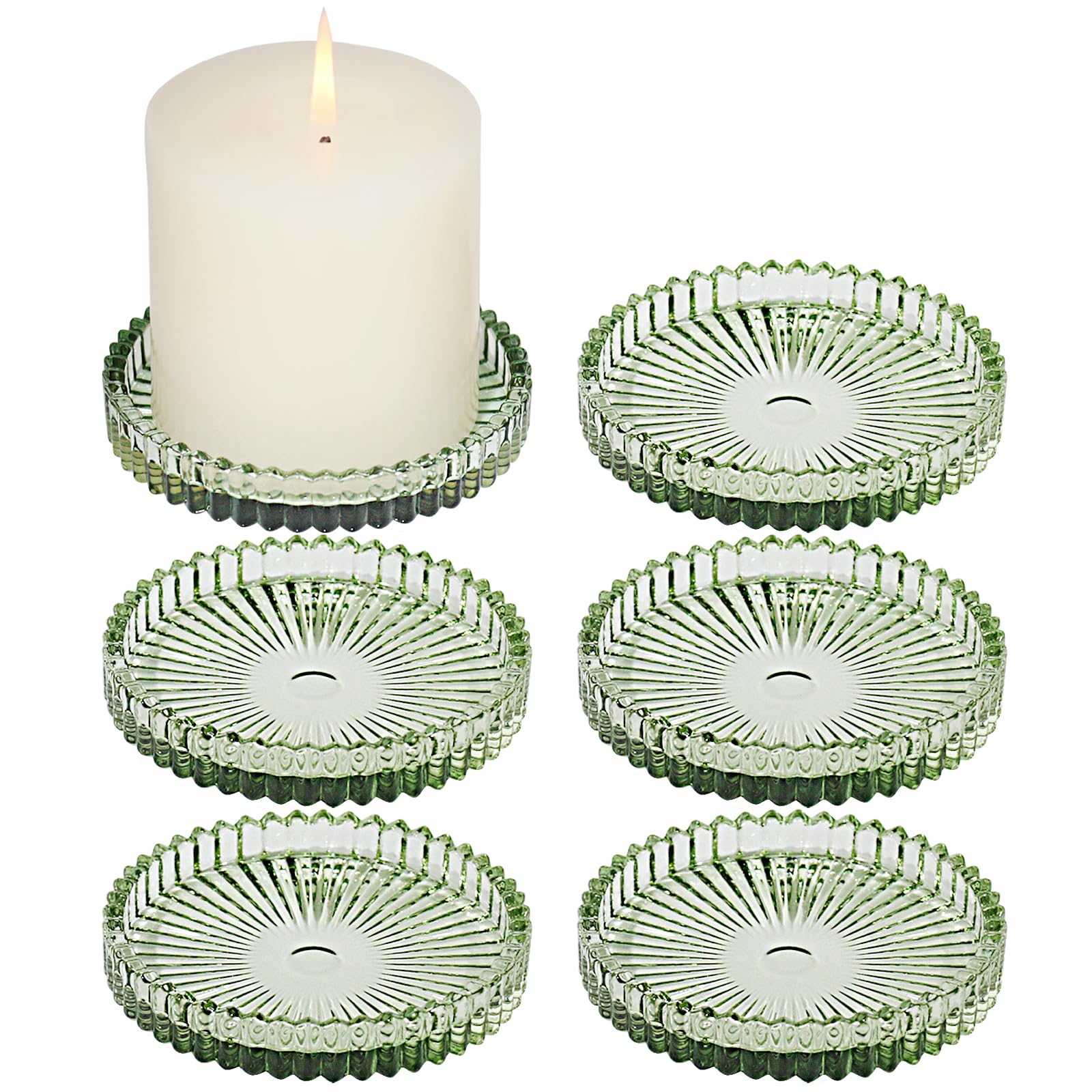 HofferRuffer Plates Candle Holders for Pillar Candles 6Pcs Green