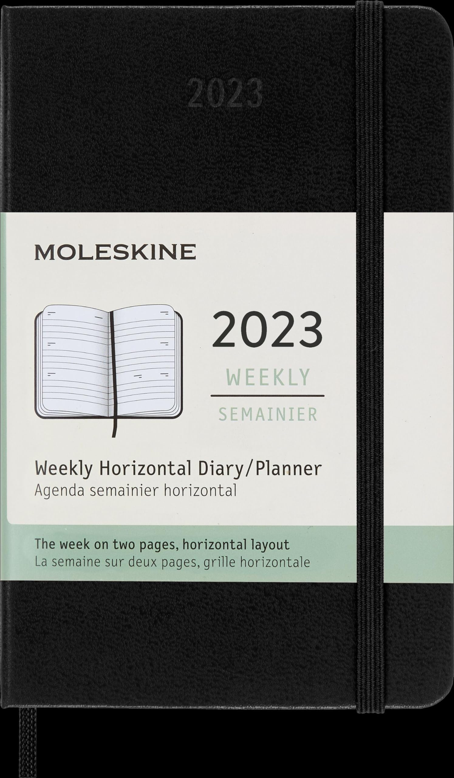 Moleskine Weekly Planner 2023, 12-Month Weekly Diary with Horizontal Layout, Weekly Horizontal Planner, Hard Cover, Pocket Size 9 x 14 cm, Colour Black