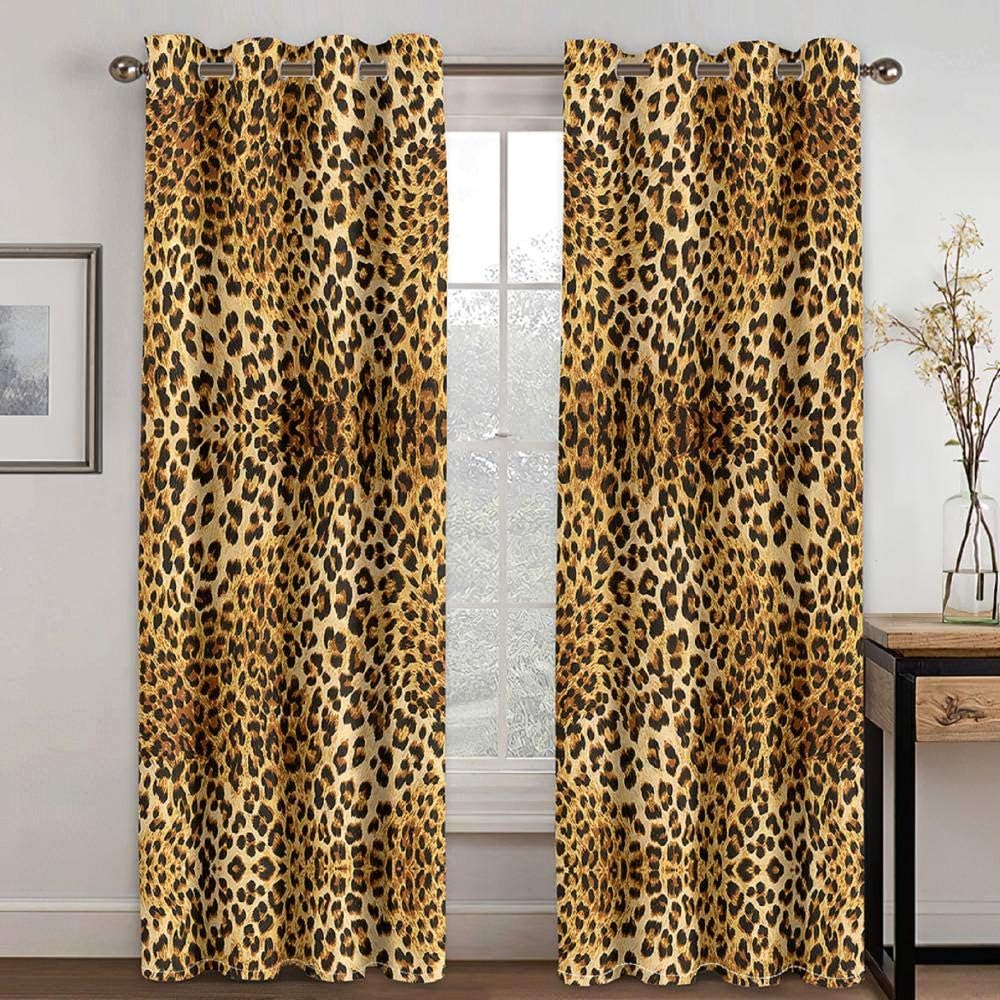 KONGNFC Leopard Blackout Insulated Noise Reduction Curtains 3D Photo Print Soft Polyester Eyelet