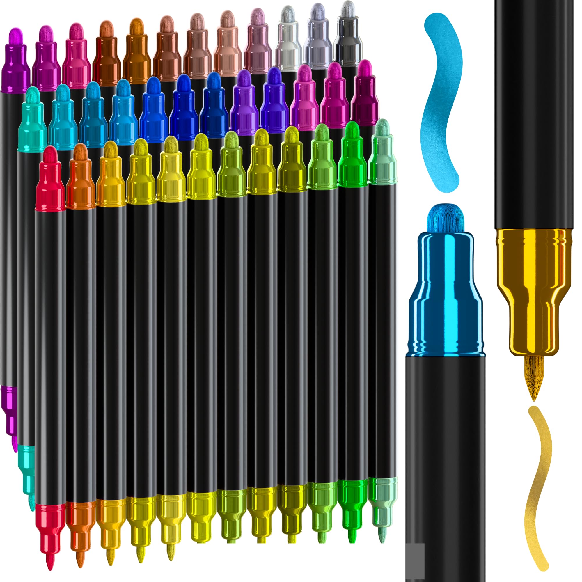 ARTISTRO 36 Metallic Acrylic Paint Markers for Rock, Fabric, Wood, Glass, Craft, Decoration - Dual-Tip Paint Pens - Stocking Stuffers, Christmas Gift Idea for Teens, Grandkids, Kids - Art Supplies Image