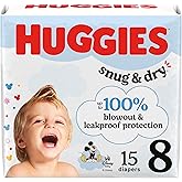 Huggies Size 8 Diapers, Snug & Dry Baby Diapers, Size 8 (46+ lbs), 15 Count, Packaging May Vary