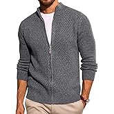 Runcati Mens Full Zip Cardigan Sweater Casual Slim Fit Knit Sweaters Stand Collar Fall Winter Ribbed Cardigan
