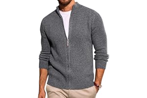 Runcati Mens Full Zip Cardigan Sweater Casual Slim Fit Knit Sweaters Stand Collar Fall Winter Ribbed Cardigan
