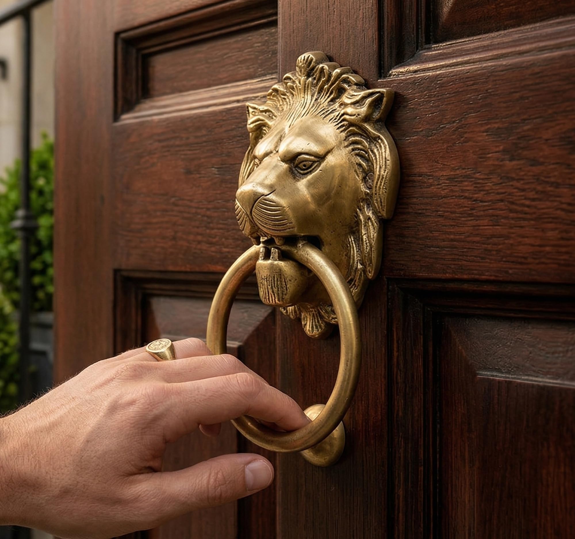 Esplanade StonKraft Brass Lion Sculpted Door Knocker Gate/Door Accessories - 5" Inches