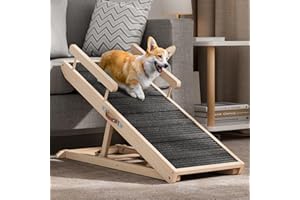Chuiendi Dog Ramp for Bed, Couch, Car, Folding Pet Ramps 44.48" Long Adjustable 15"-22" Wooden Stairs with High Traction Mat & Safety Side Rails for Small & Medium Old Dogs & Cats, up to 200 lbs