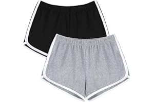 URATOT Women's Cotton Gym Yoga Summer Running Active Dance Elastic Shorts, Pack of 2