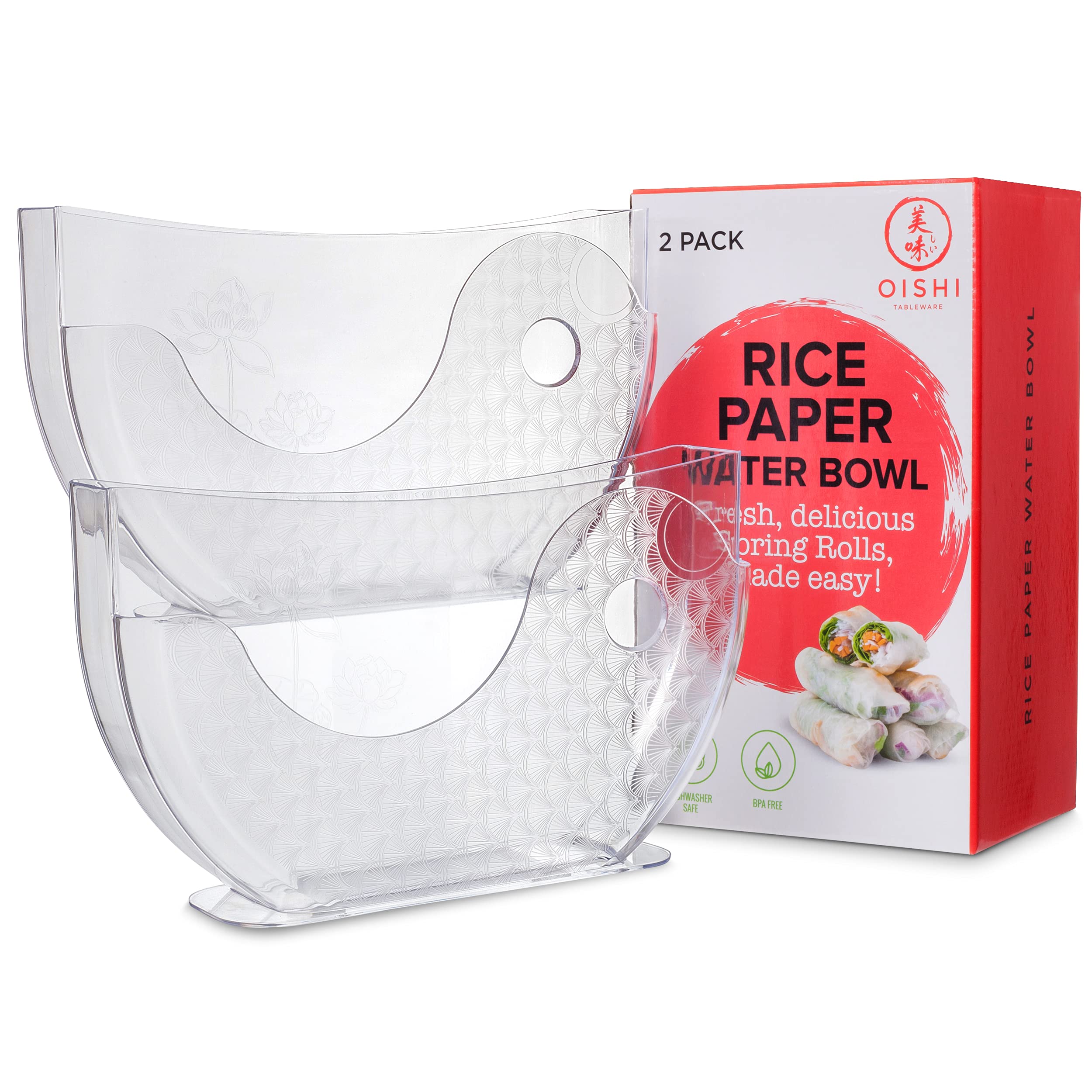 Oishi Tableware Rice Paper Water Bowl Spring Roll, Rice Paper Holder Rice Paper Wrappers Spring Roll, Summer Rolls. Spring Roll Maker, Banh trang holder (2 Pack)- Rice Paper Not Included, Transparent