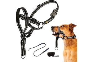 Zevey Dog Headcollar With Leash And Safety Strap Stops Heavy Pulling On The Leash Padded Reflective Head Halter For Small Medium Large Dogs Adjustable Head Harness For Training And Walking, (M, Black)