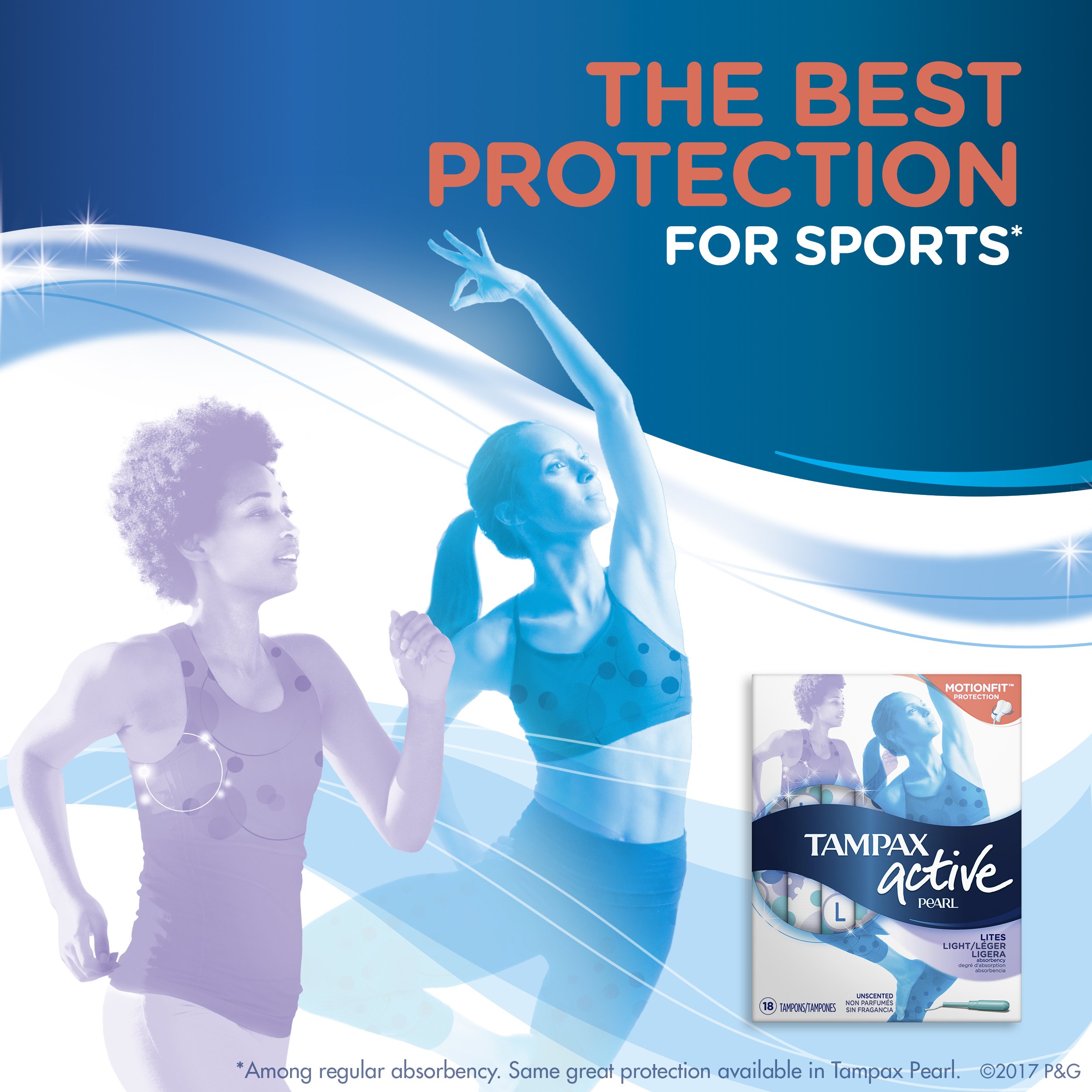 Tampax Pearl Active Plastic Tampons, Light Absorbency, Unscented, 18 Count, Packaging May Vary