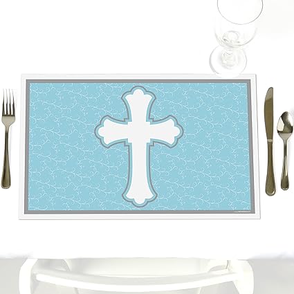 Amazon Com Little Miracle Boy Blue Gray Cross Party Table