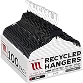 Mainetti Black Recycled Plastic Clothes Hangers 100 Pack | 17-Inch Space Saving Hangers with Rotating Metal Hook & Notches for Straps | Closet Hangers Ideal for Shirts, Tops and Dresses (484BRSEMN100)